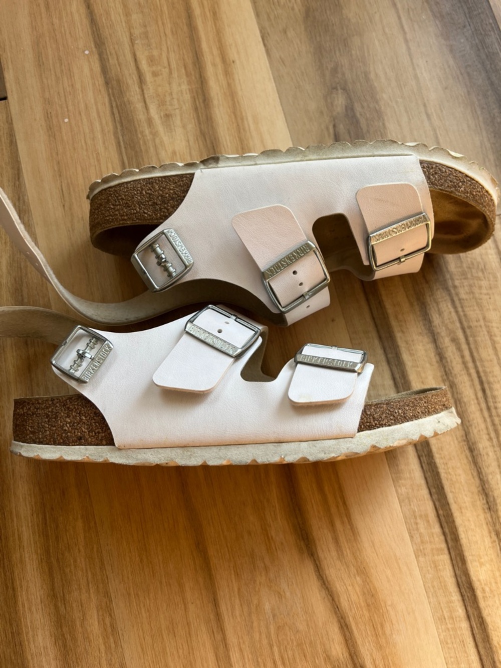 Birkenstock Arizona White Sandals With Heel Strap EU 38‎ EUC - Picture 5 of 8